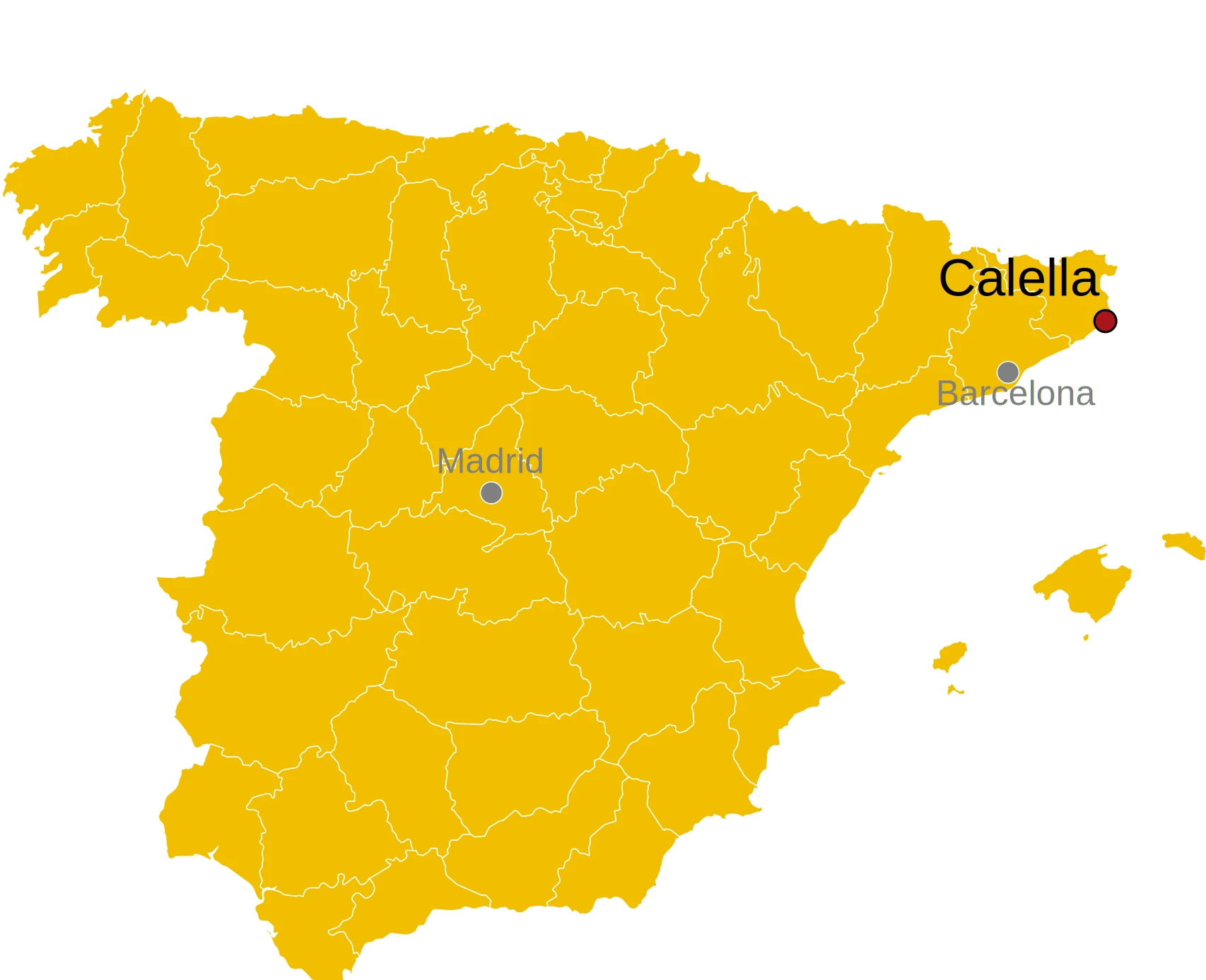 Kaart van Spanje met de ligging van Calella de Palafrugell