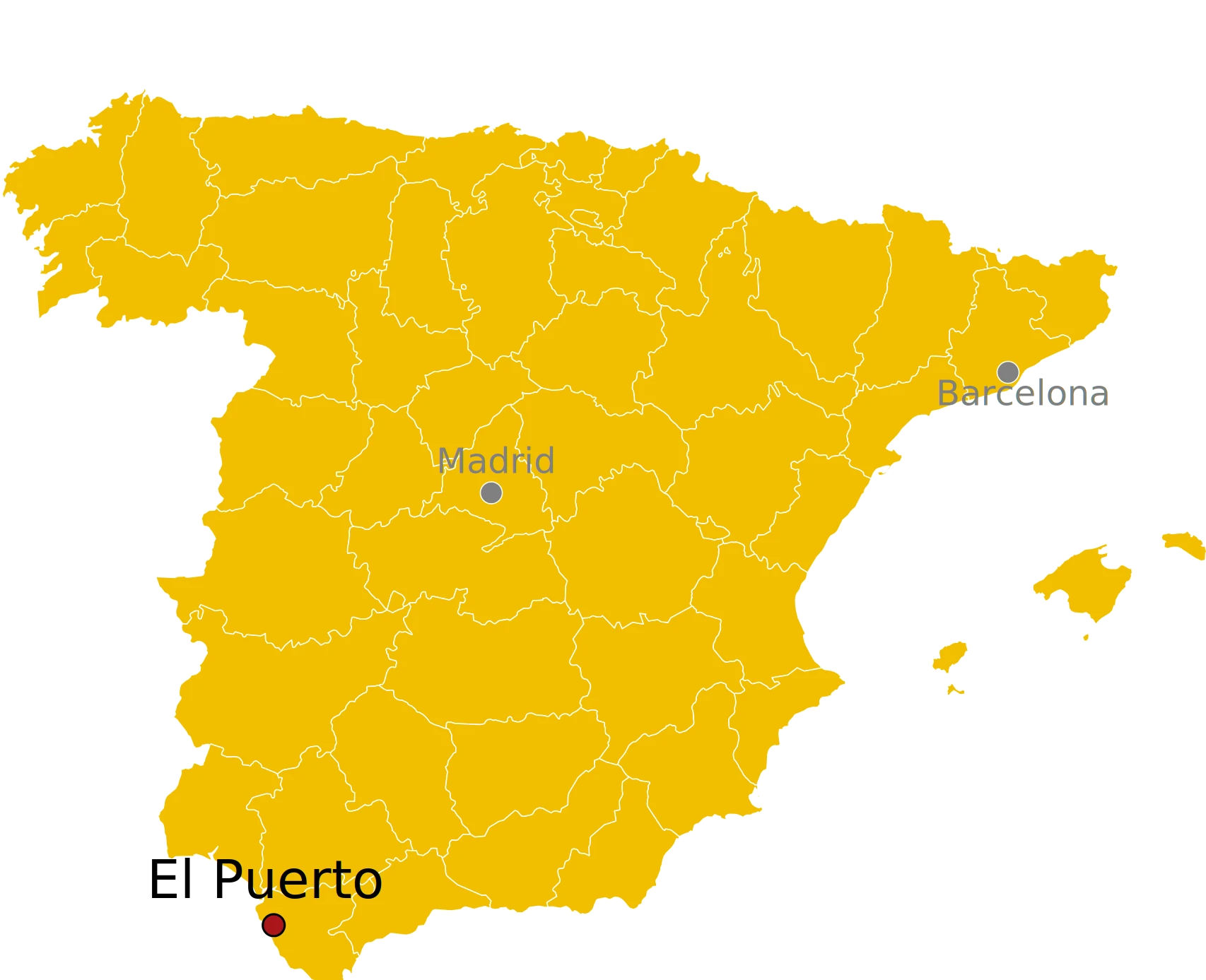 Locatie van El Puerto de Santa María in Spanje Kaart van Spanje met de ligging van El Puerto de Santa María