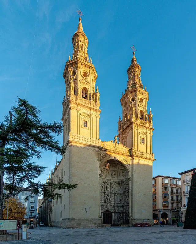 De twee barokke torens van de Concatedral de Santa María de la Redonda in Logroño De twee barokke torens van de Concatedral de Santa María de la Redonda in Logroño