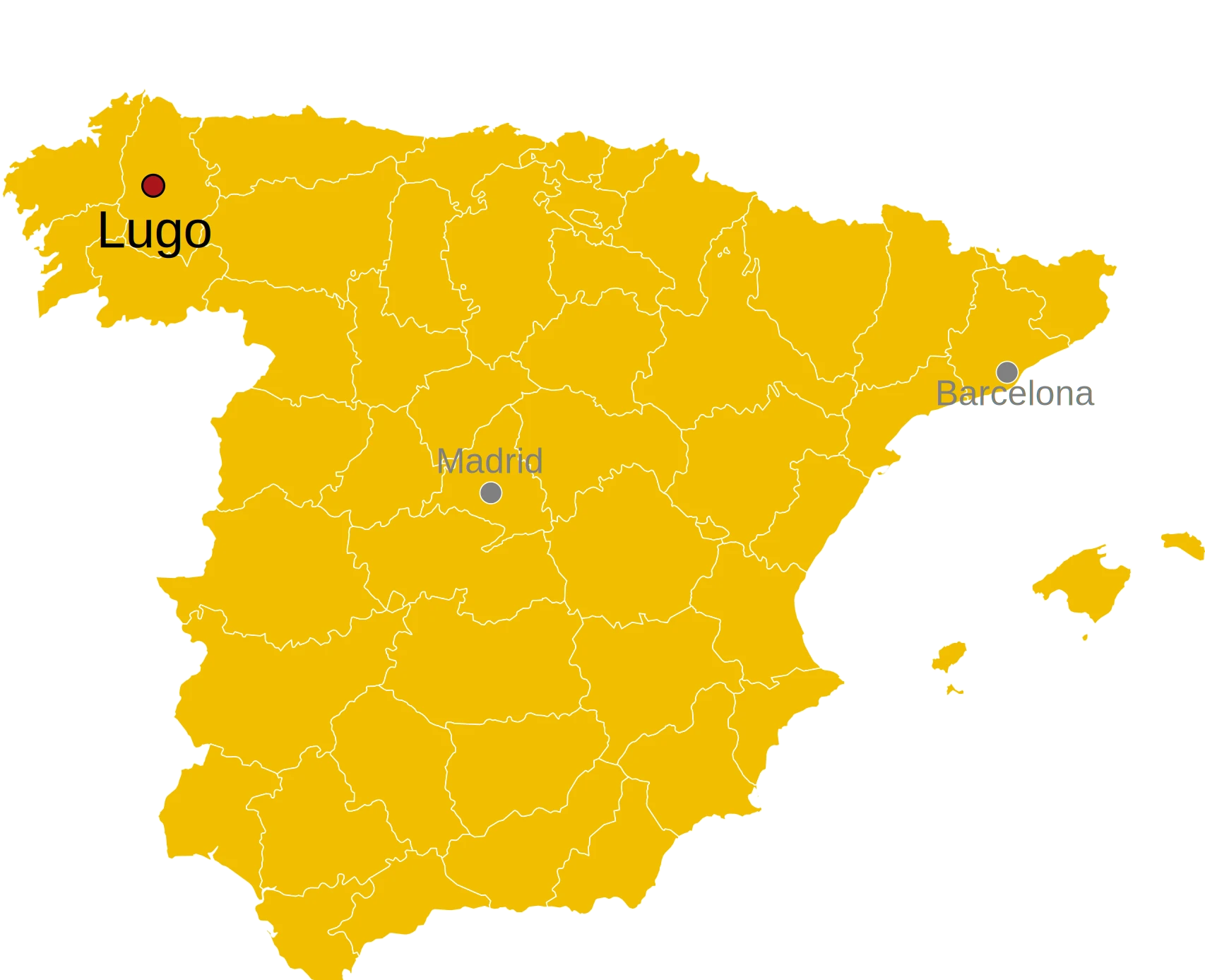 Kaart van Spanje met de ligging van Lugo