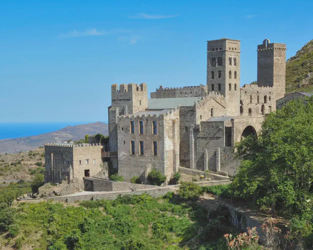 Foto van het klooster Sant Pere de Rodes in de buurt van Roses Foto van het klooster Sant Pere de Rodes in de buurt van Roses