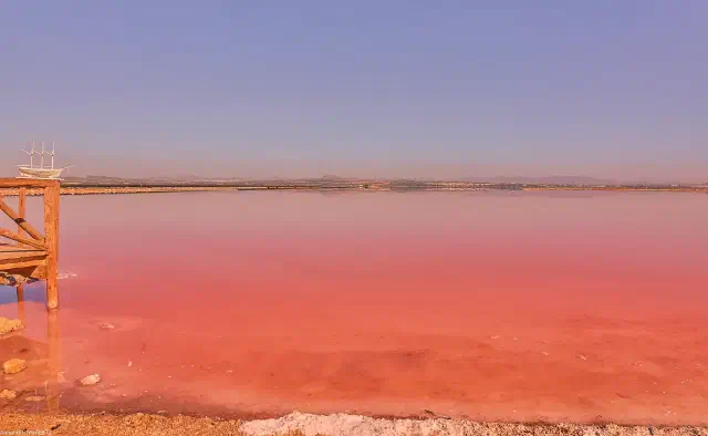 Rood roze gekleurd zoutmeer in Torrevieja