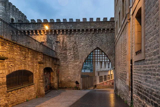Het amandelvormig middeleeuws centrum van Vitoria-Gasteiz vanaf hoogte gezien