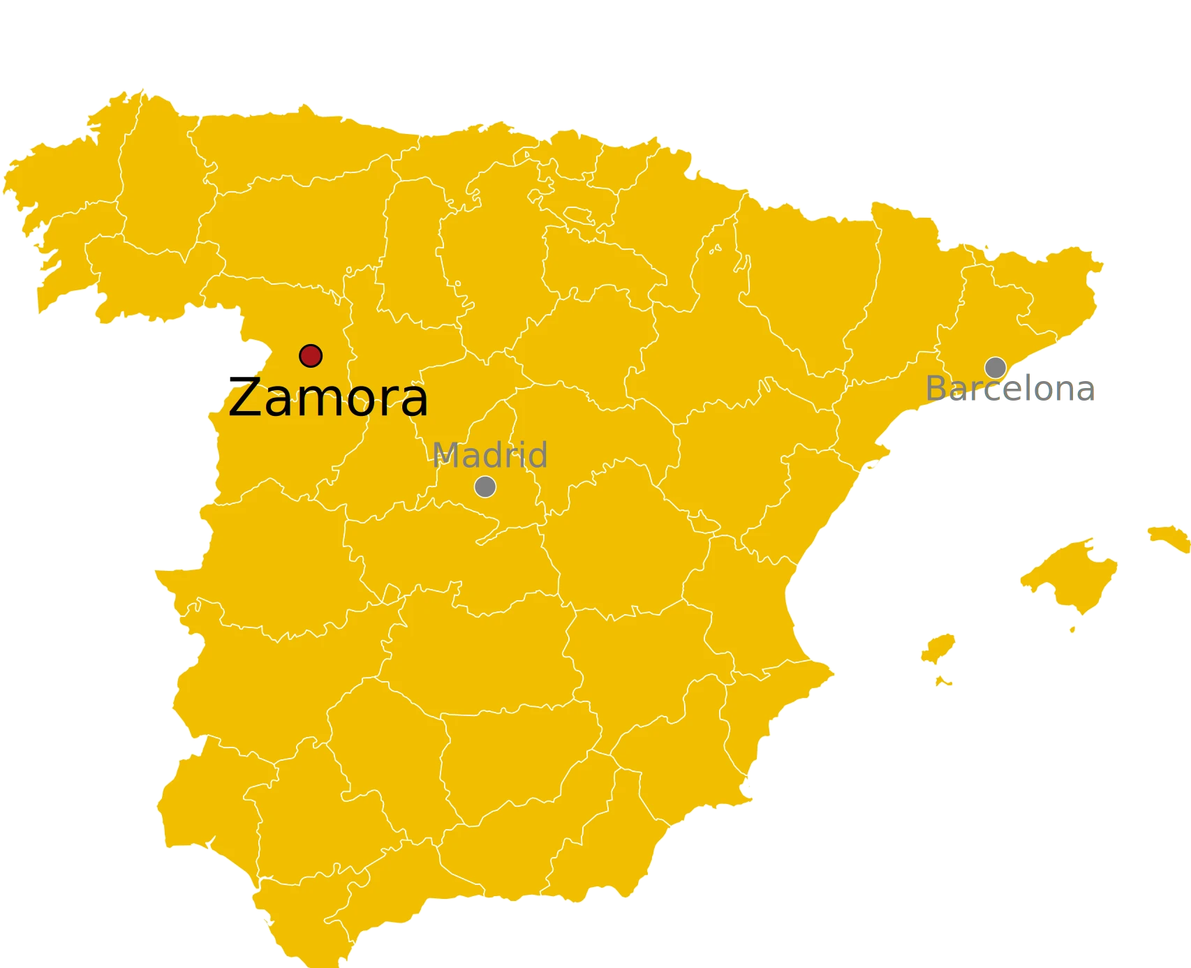 Locatie van Zamora in Spanje Kaart van Spanje met de ligging van Zamora